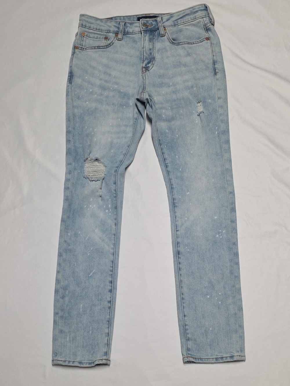 Aeropostale Men's Light Blue Paint-Splatter Skinny Jeans